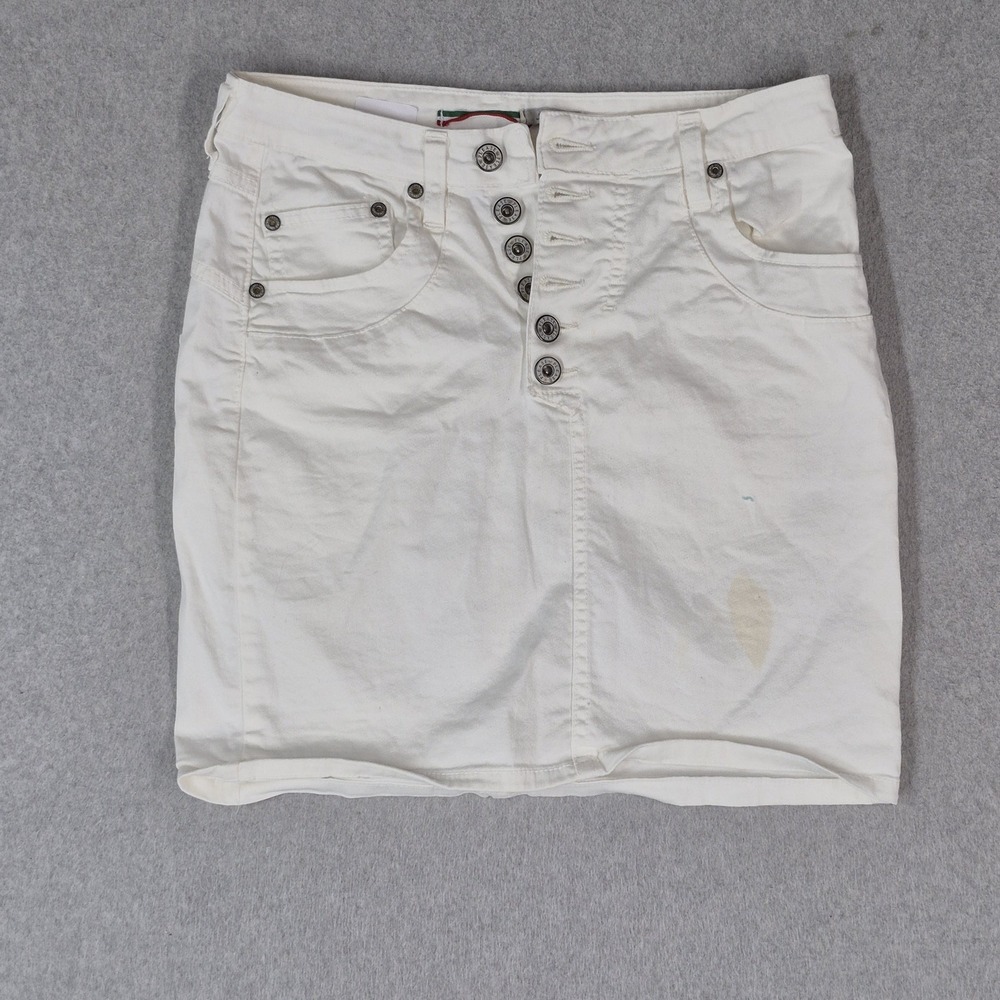 PLEASE Women Skirt SMALL White Twill Mini Made In Italy Stretch READ